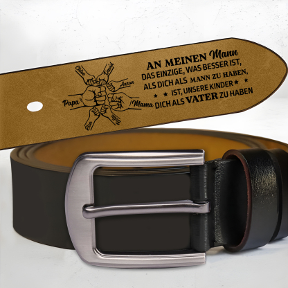 Personalisierter 7 Namen mit Faust Schwarz Herren Ledergürtel - An mein Mann- Geschenk für Ehemann/Freund