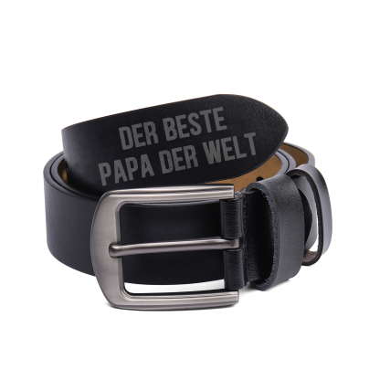Personalisierter 6 Name & 2 Texte Schwarz Herren Ledergürtel - Der beste PAPA der Welt gehört zu- Geschenk für Vater/Papa