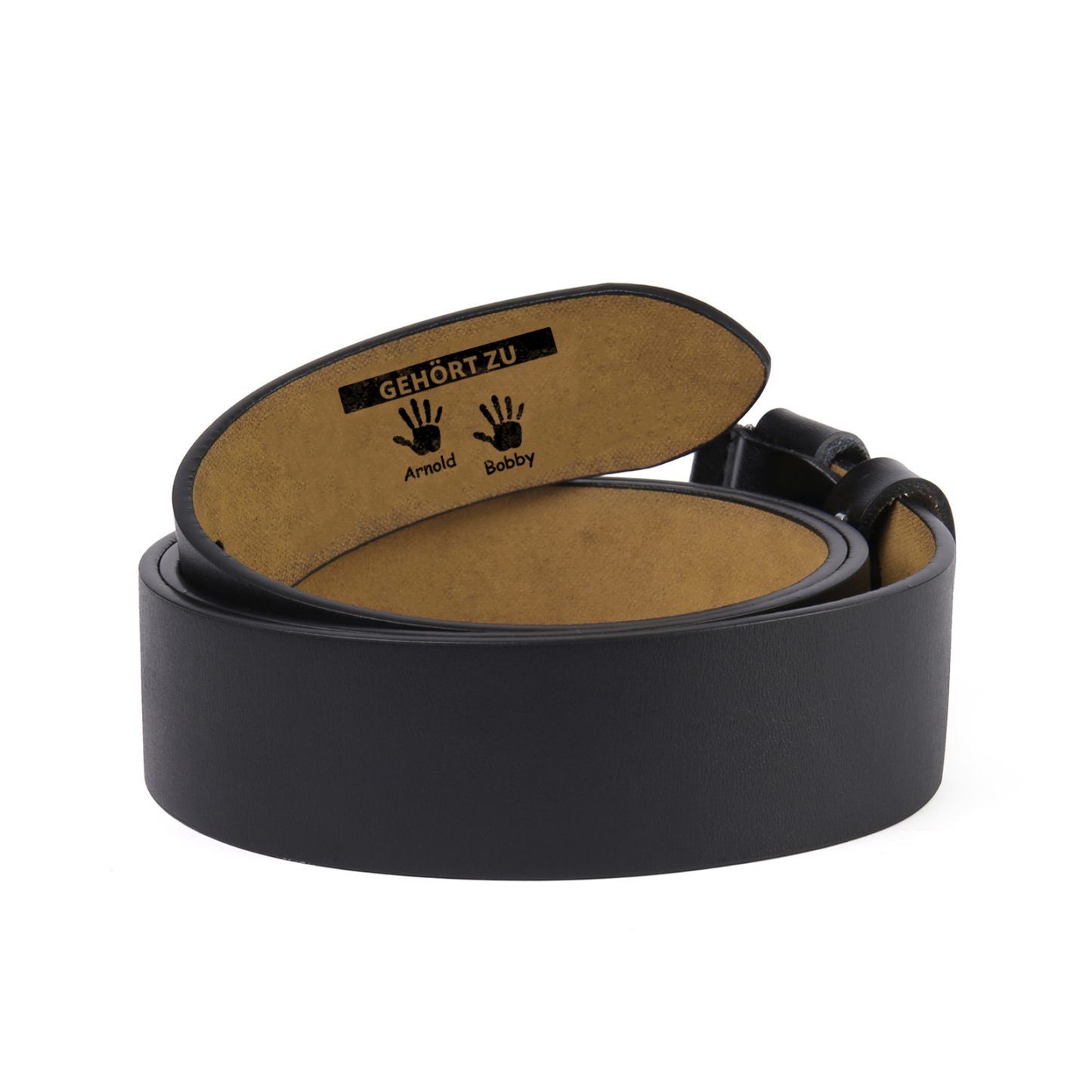 Personalisierter 2 Name & 2 Texte Schwarz Herren Ledergürtel - Der beste PAPA der Welt gehört zu- Geschenk für Vater/Papa