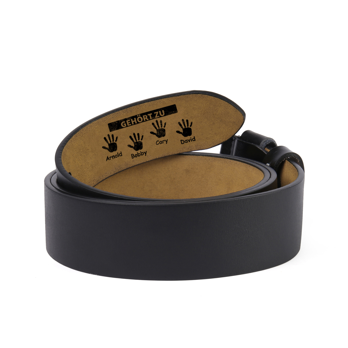 Personalisierter 4 Name & 2 Texte Schwarz Herren Ledergürtel - Der beste PAPA der Welt gehört zu- Geschenk für Vater/Papa