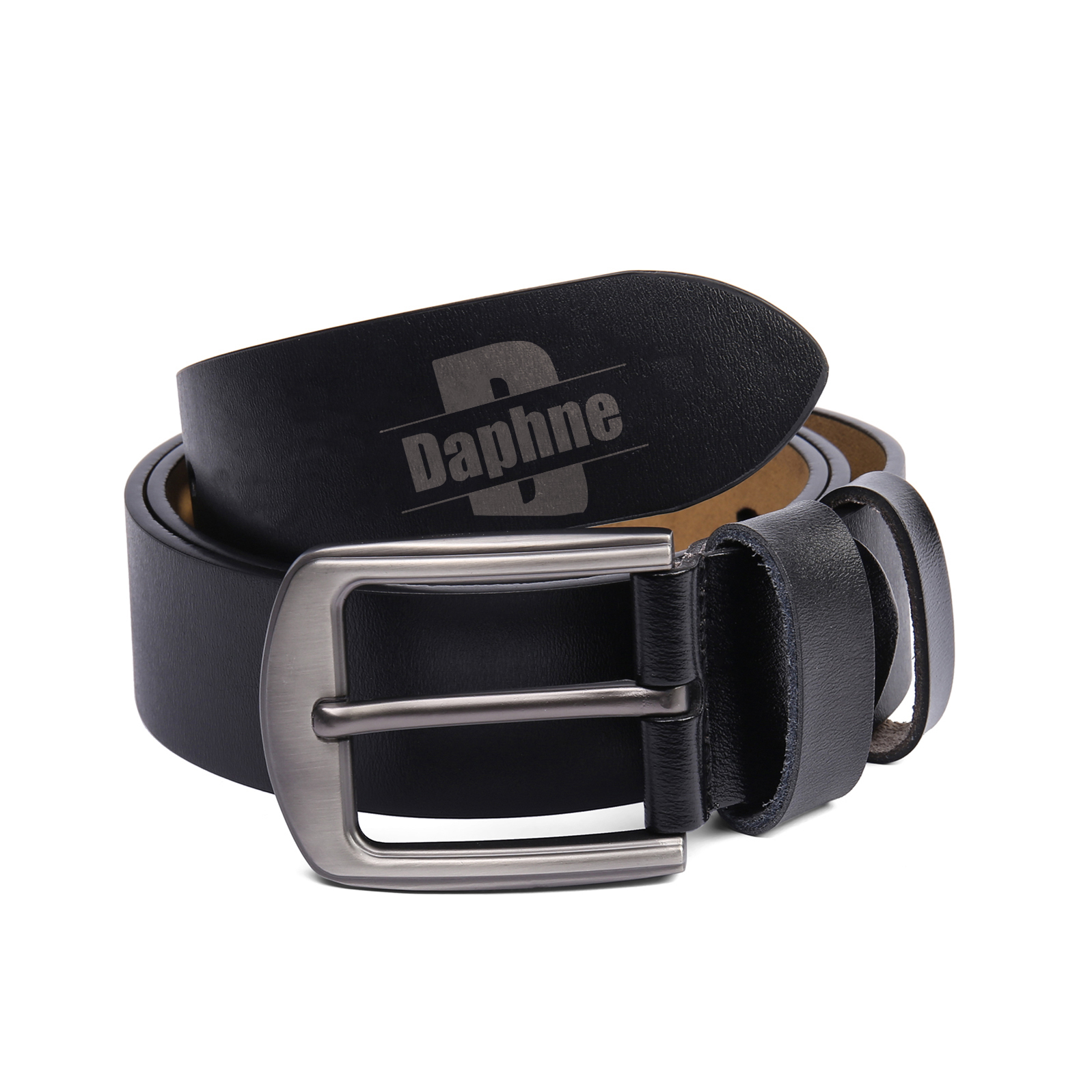 Personalisierter 1 Name & Buchstabe Schwarz Herren Ledergürtel - Der Mann, Die Legende- Geschenk für Papa/Ehrmann