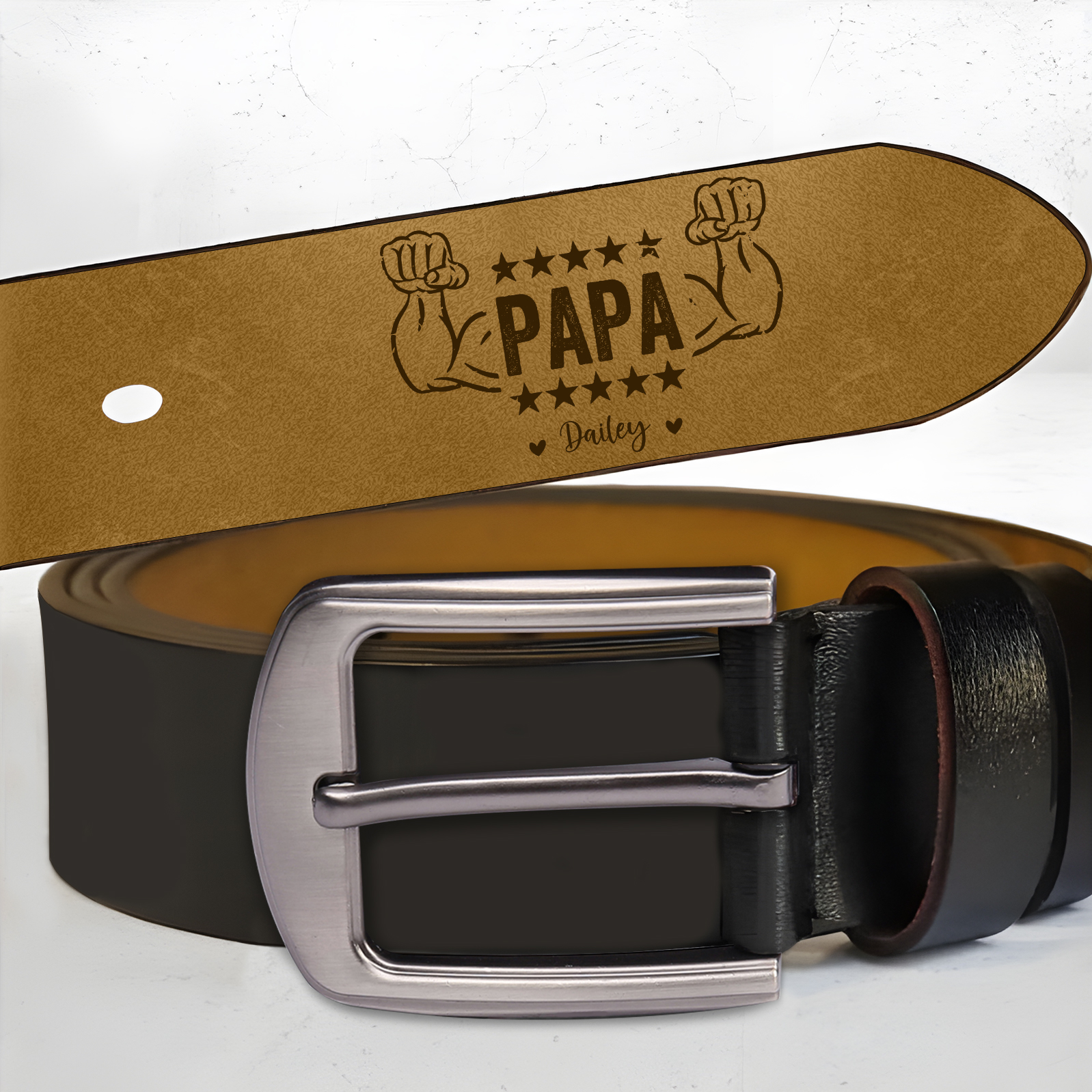 Personalisierter 1-6 Name Schwarz Herren Ledergürtel - Bester Papa- Geschenk für Papa/Ehrmann