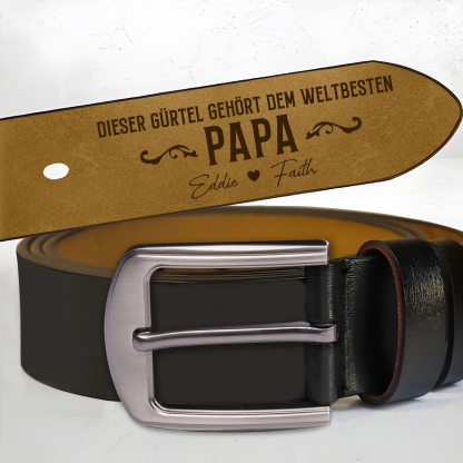 Personalisierter 1-5 Namen Schwarz Herren Ledergürtel - DIESER TOLLE PAPA GEHÖRT ZU- Geschenk für Papa