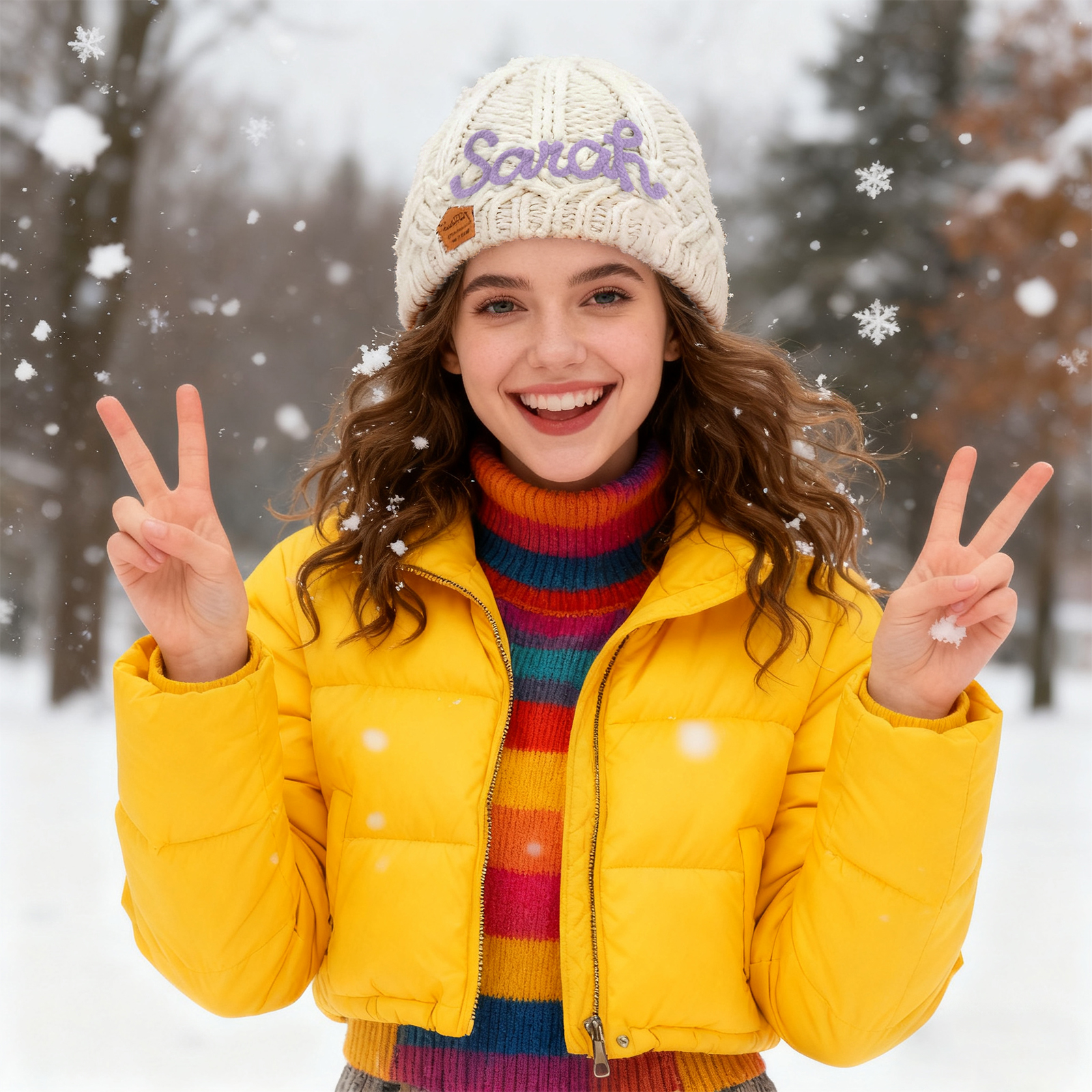 Personalisierte Winter Strickmütze mit Namensstickerei für Damen——Enthält fünf Farben