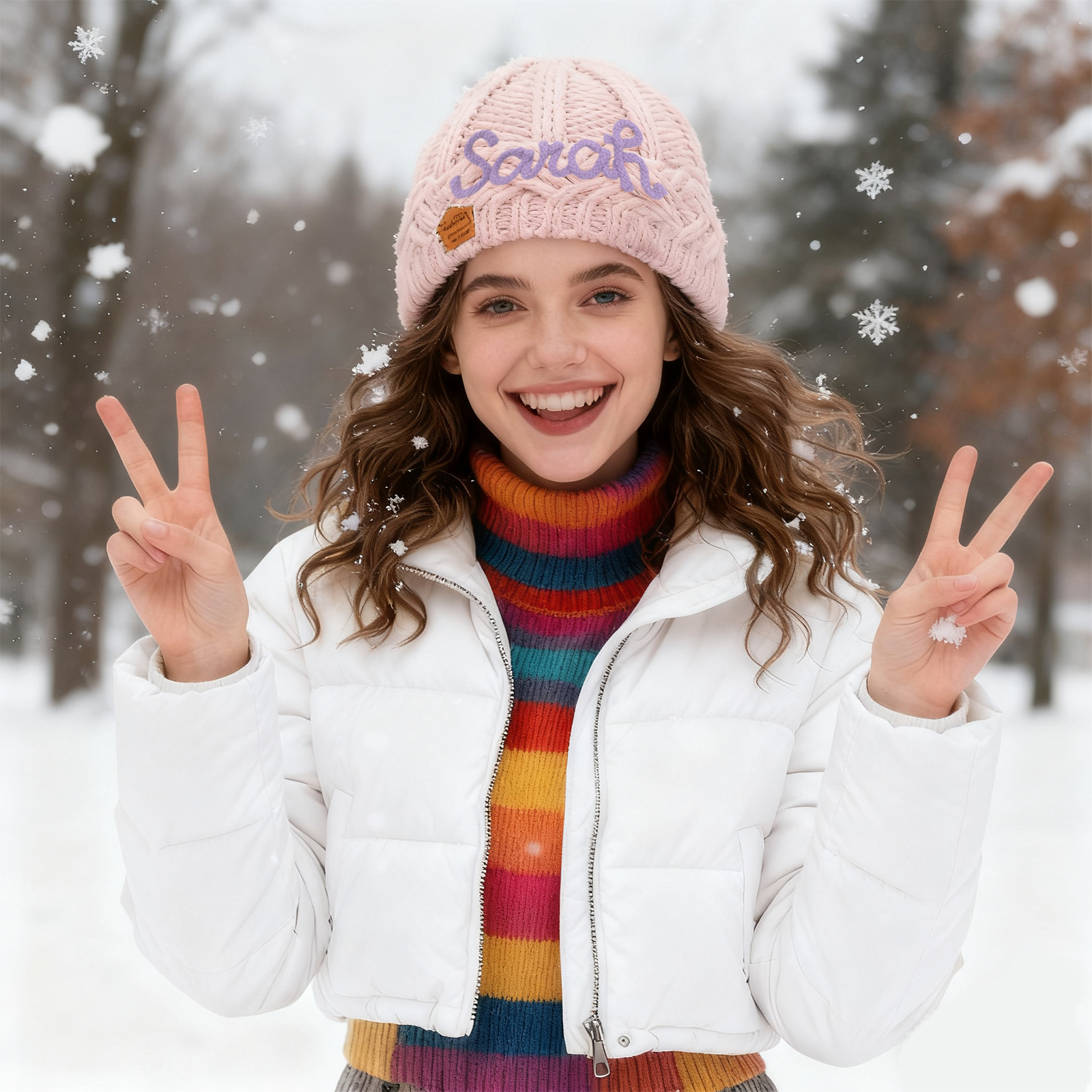 Personalisierte Winter Strickmütze mit Namensstickerei für Damen——Enthält fünf Farben