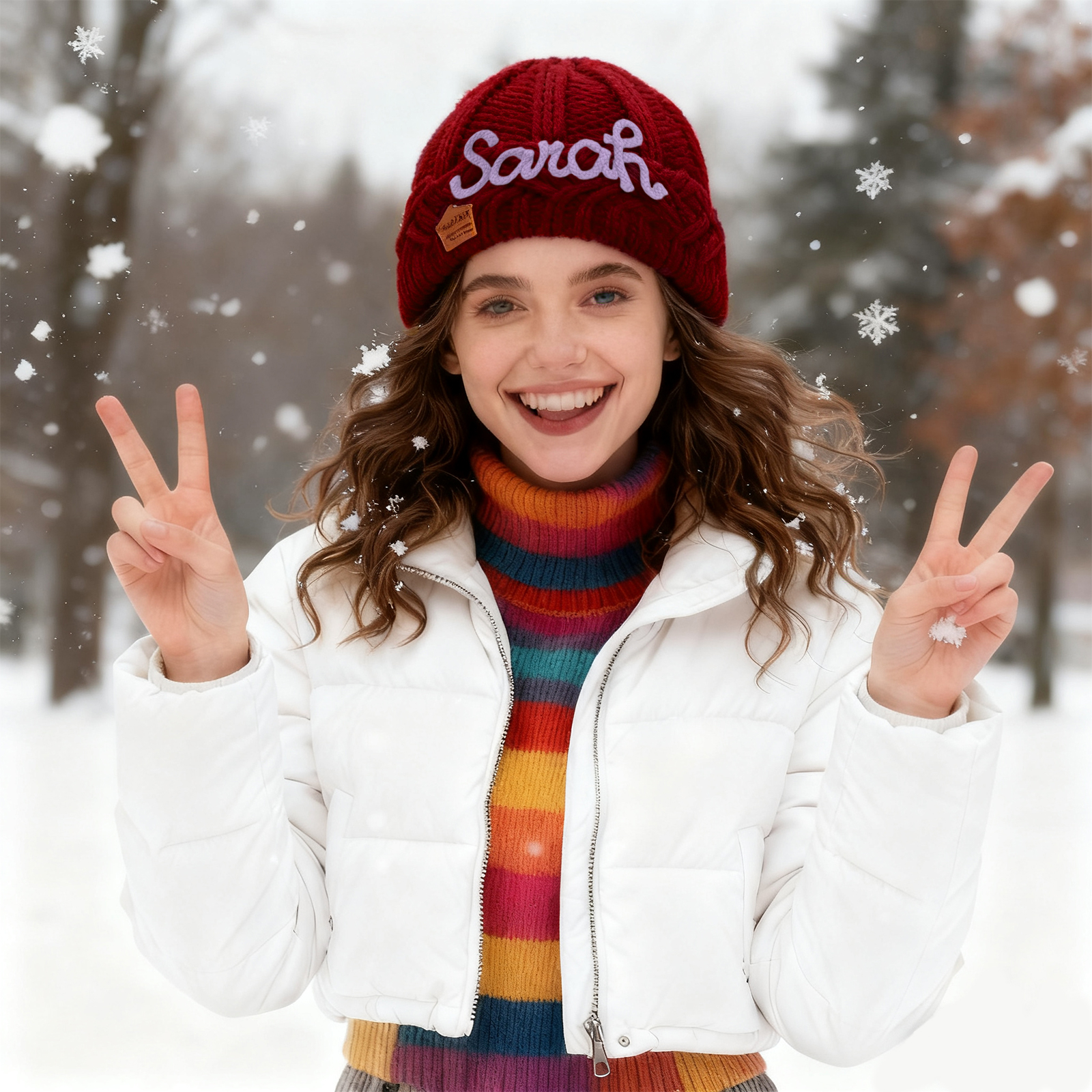 Personalisierte Winter Strickmütze mit Namensstickerei für Damen——Enthält fünf Farben