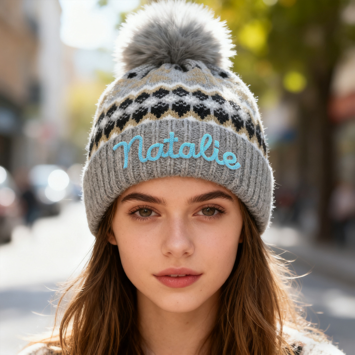 Personalisierte Strick-Bommelmütze Schneeflocken für Damen——Enthält fünf Farben