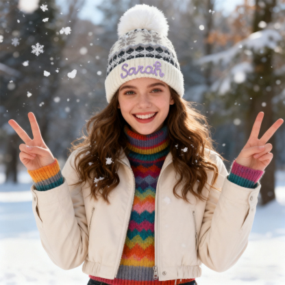 Personalisierte Strick-Bommelmütze Schneeflocken für Damen——Enthält fünf Farben