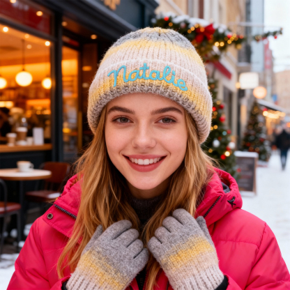 Personalisierte Weihnachten warmes Acryl Beanie Farbverlauf Namensstickerei Strickmütze für Damen