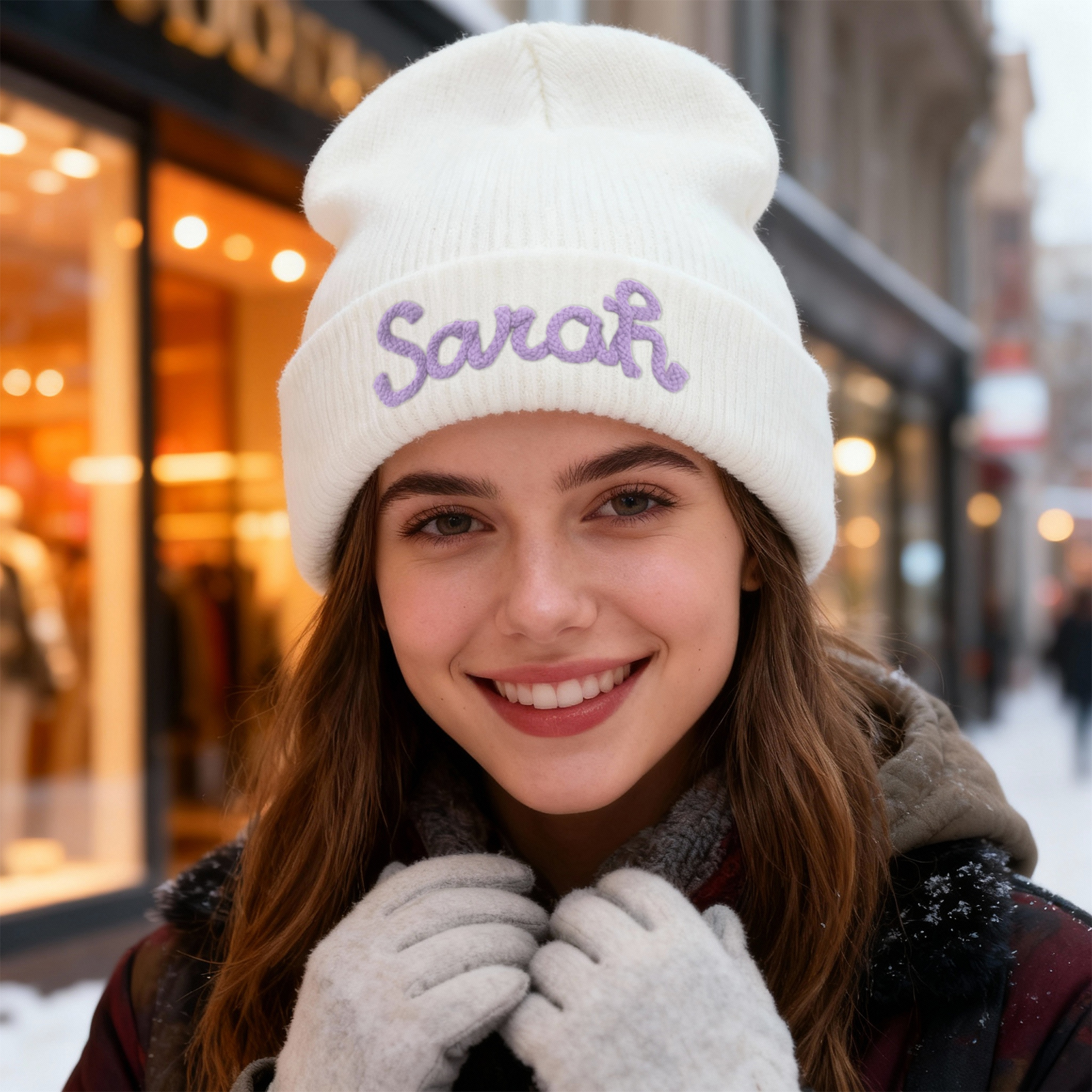 Personalisierte Weihnachten Acryl-Beanie Name gestickt strickmütze