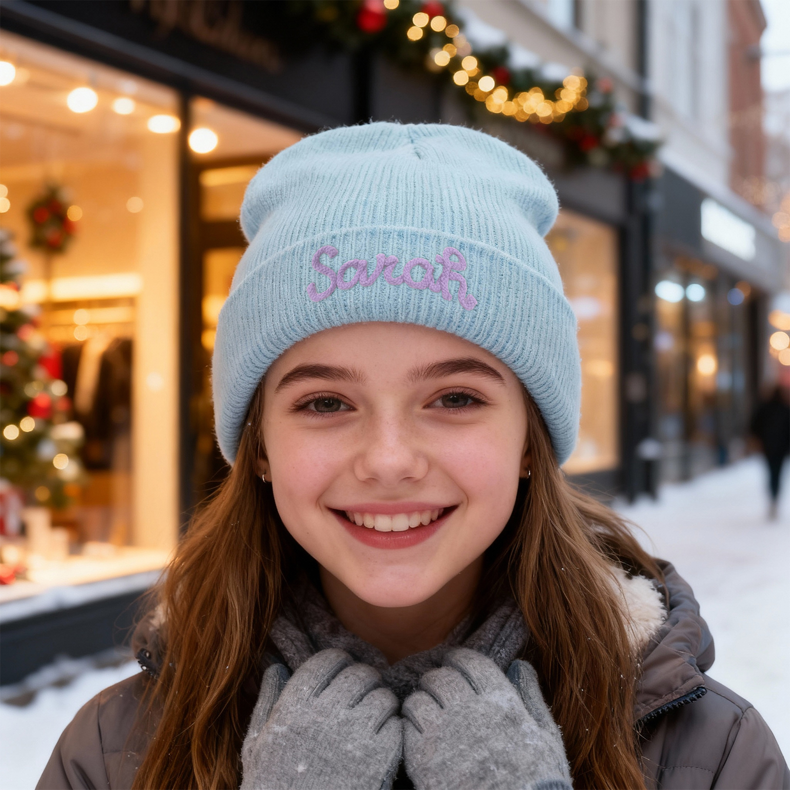 Personalisierte Weihnachten Acryl-Beanie Name gestickt strickmütze