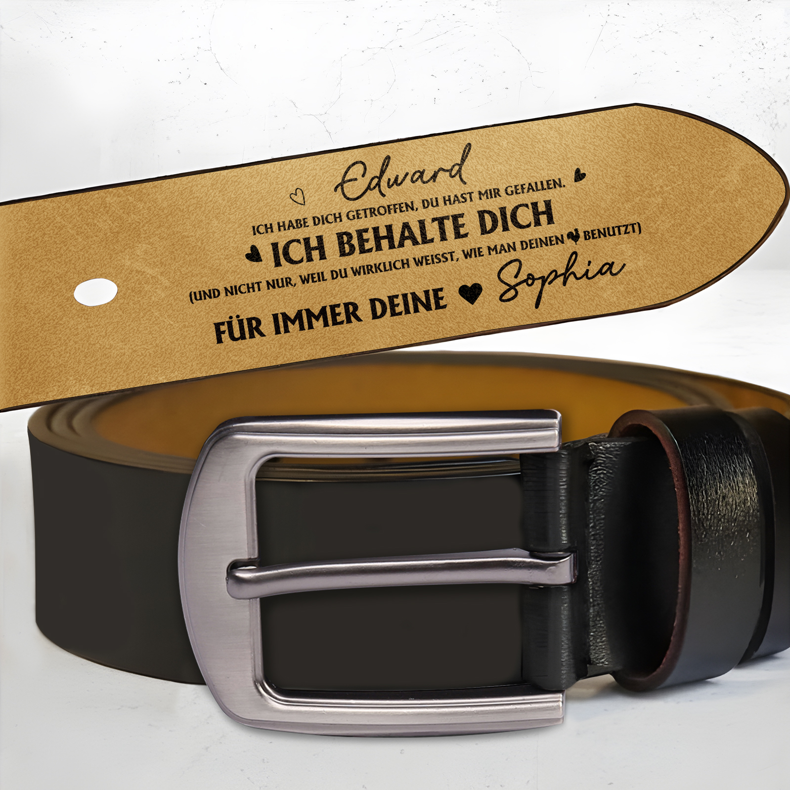 Personalisierter Herren-Ledergürtel mit Gravur Handgefertigter Jubiläumsgürtel für den Ehemann