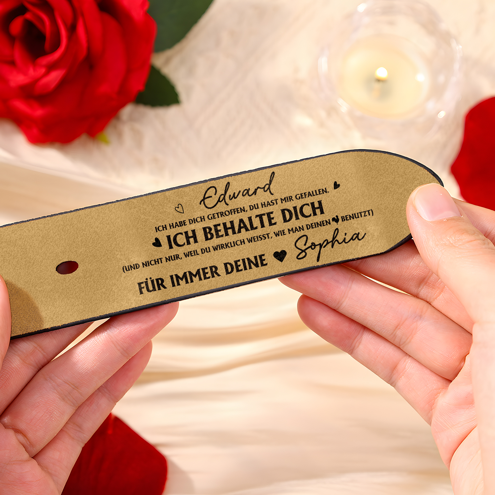 Personalisierter Herren-Ledergürtel mit Gravur Handgefertigter Jubiläumsgürtel für den Ehemann