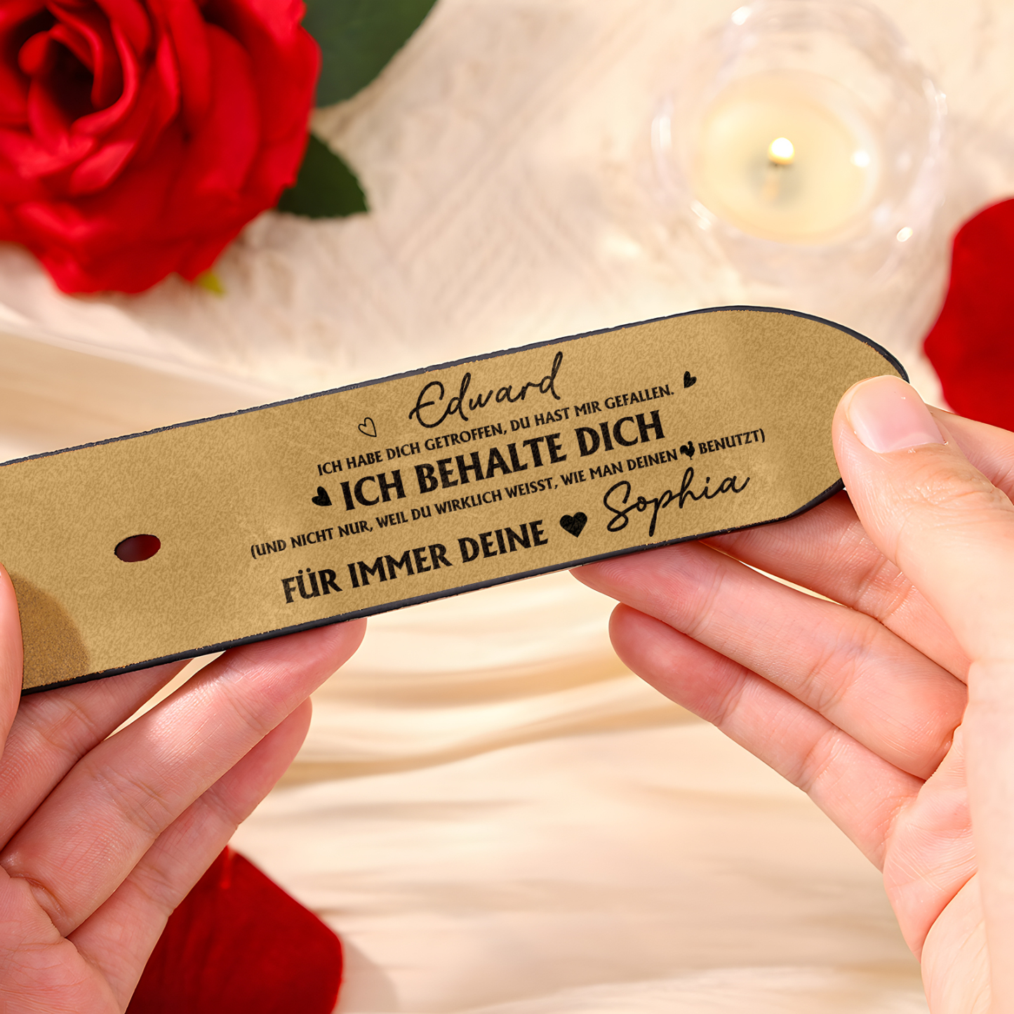 Personalisierter Herren-Ledergürtel mit Gravur Handgefertigter Jubiläumsgürtel für den Ehemann