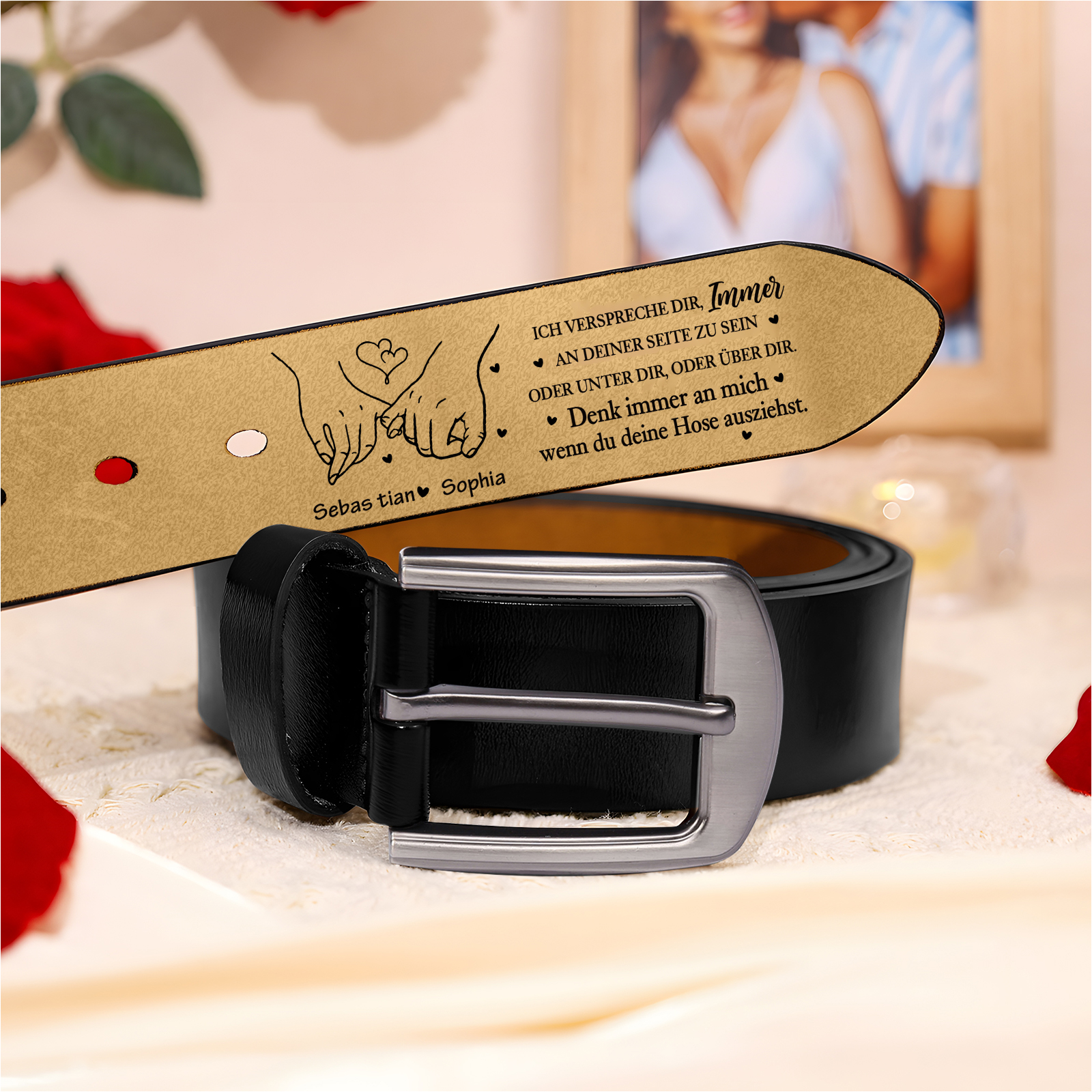 Personalisierter Herren-Ledergürtel mit Gravur innen Geschenk für Männer Jahrestag