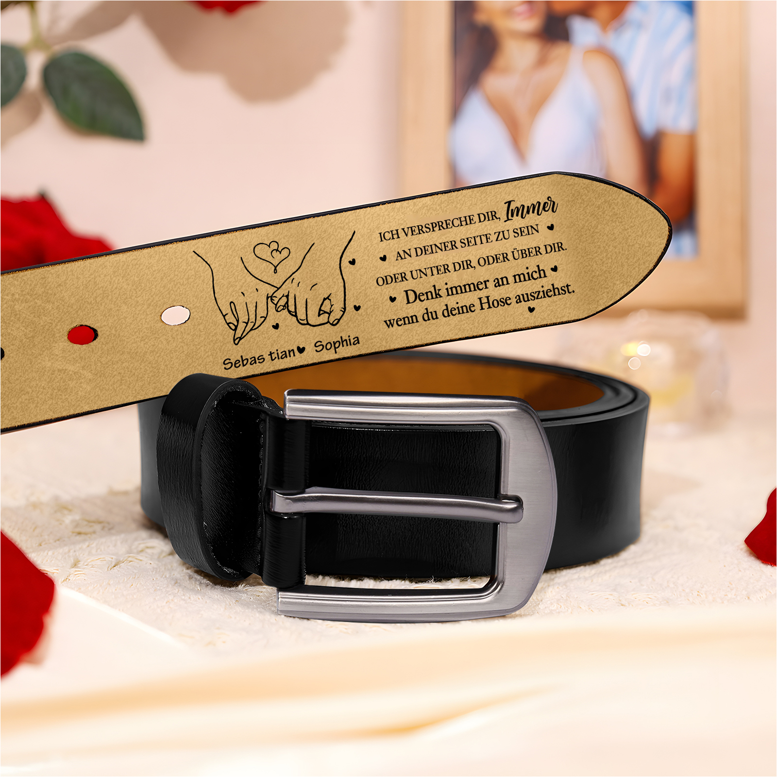 Personalisierter Herren-Ledergürtel mit Gravur innen Geschenk für Männer Jahrestag