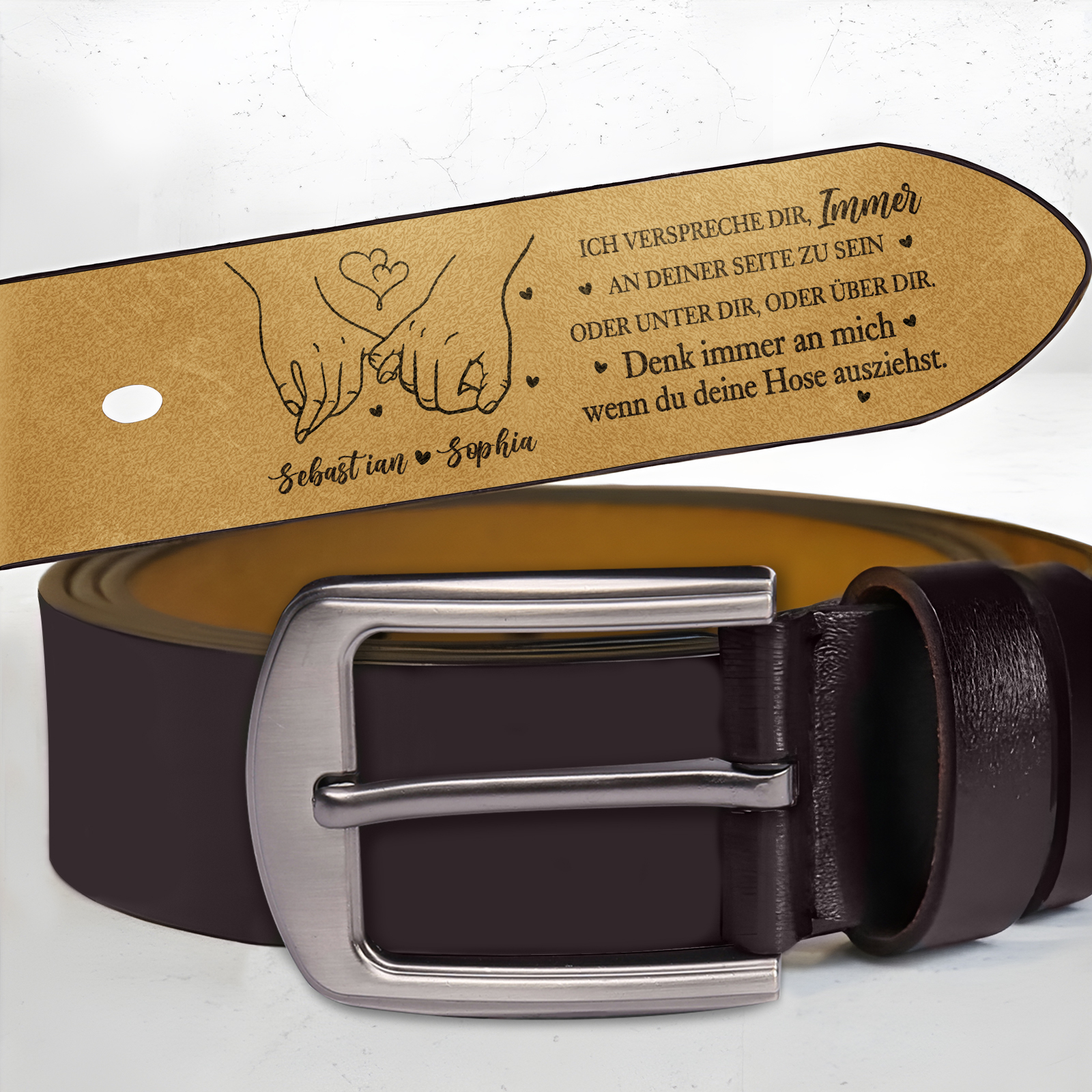 Personalisierter Herren-Ledergürtel mit Gravur innen Geschenk für Männer Jahrestag