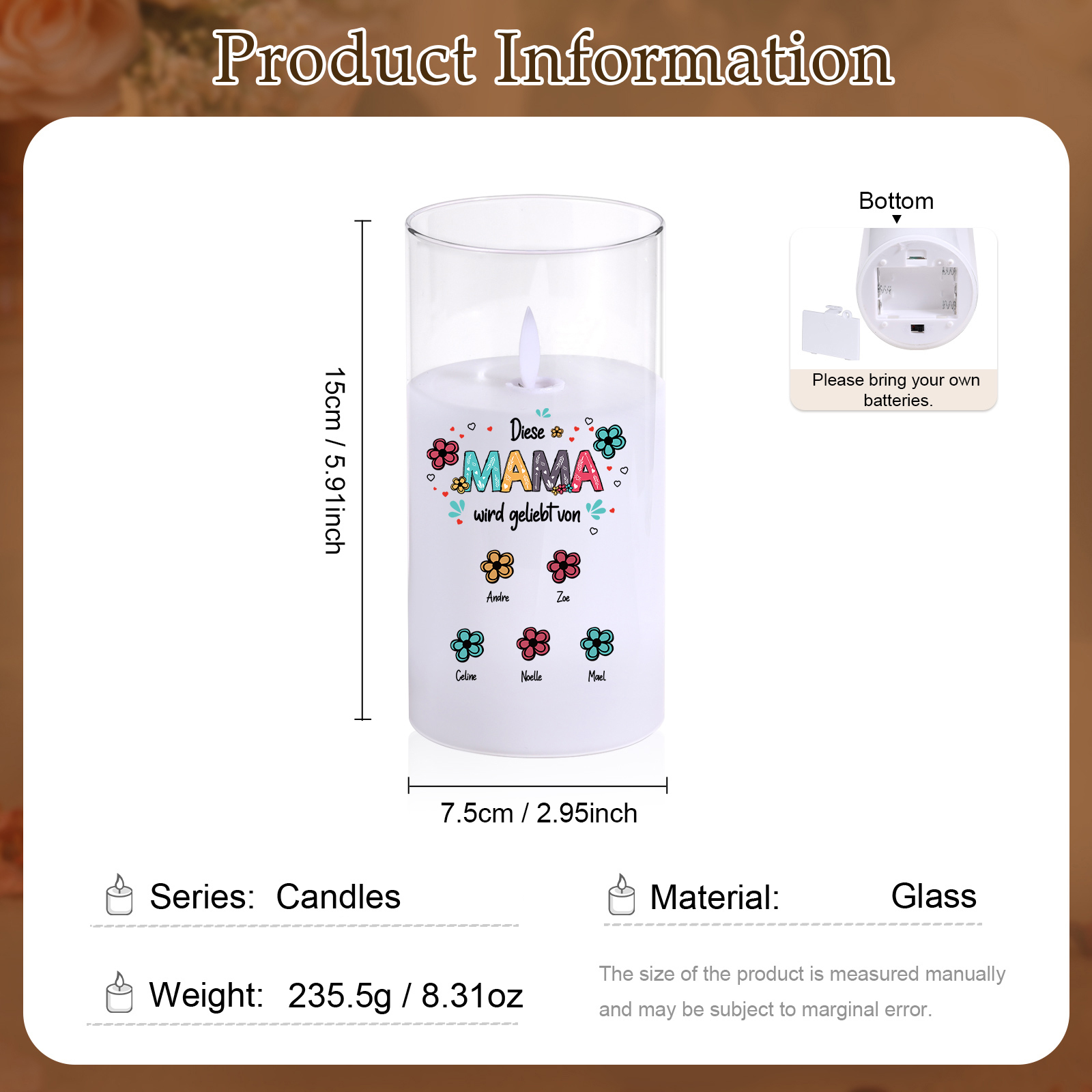 Personalisierte LED-Glaskerzen „Diese Mama/Oma wird geliebt von“