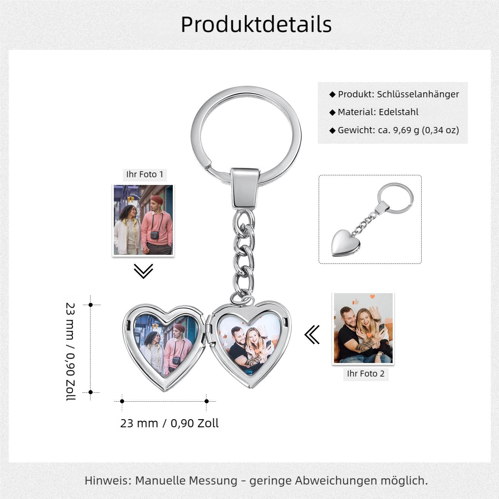 Personalisierbar 2 Fotos Herz Medaillon Schlüsselanhänger Geschenk für Familie