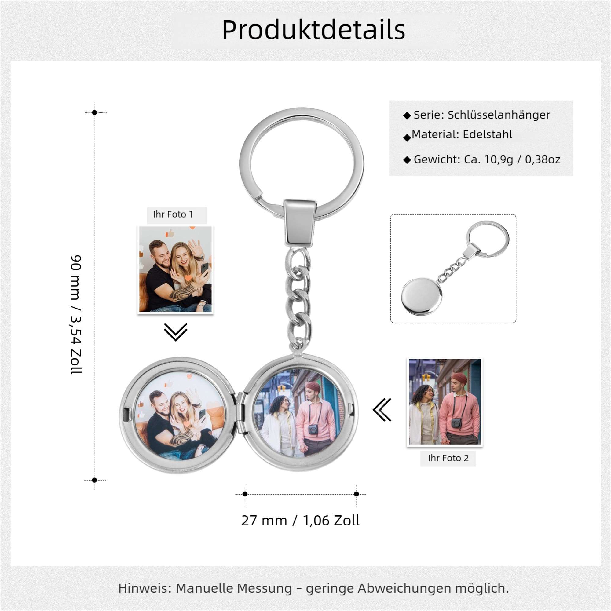 Personalisierbar 2 Fotos Medaillon Schlüsselanhänger Geschenk für Familie