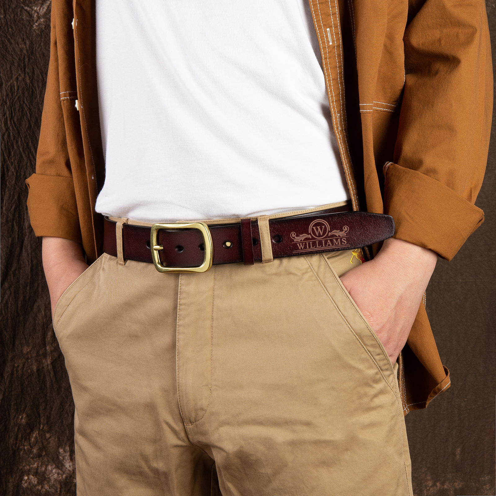 Personalisierter 1 Name & 1 Buchstabe Braun Herren Ledergürtel - Geschenk für Vater/Papa