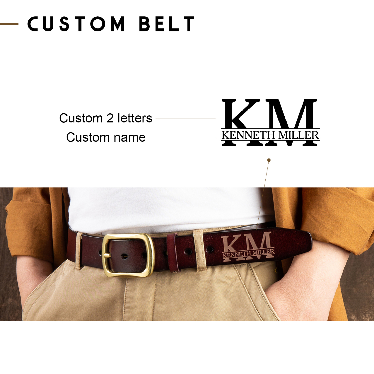 Personalisierter 1 Name & Buchstabe Braun Herren Ledergürtel