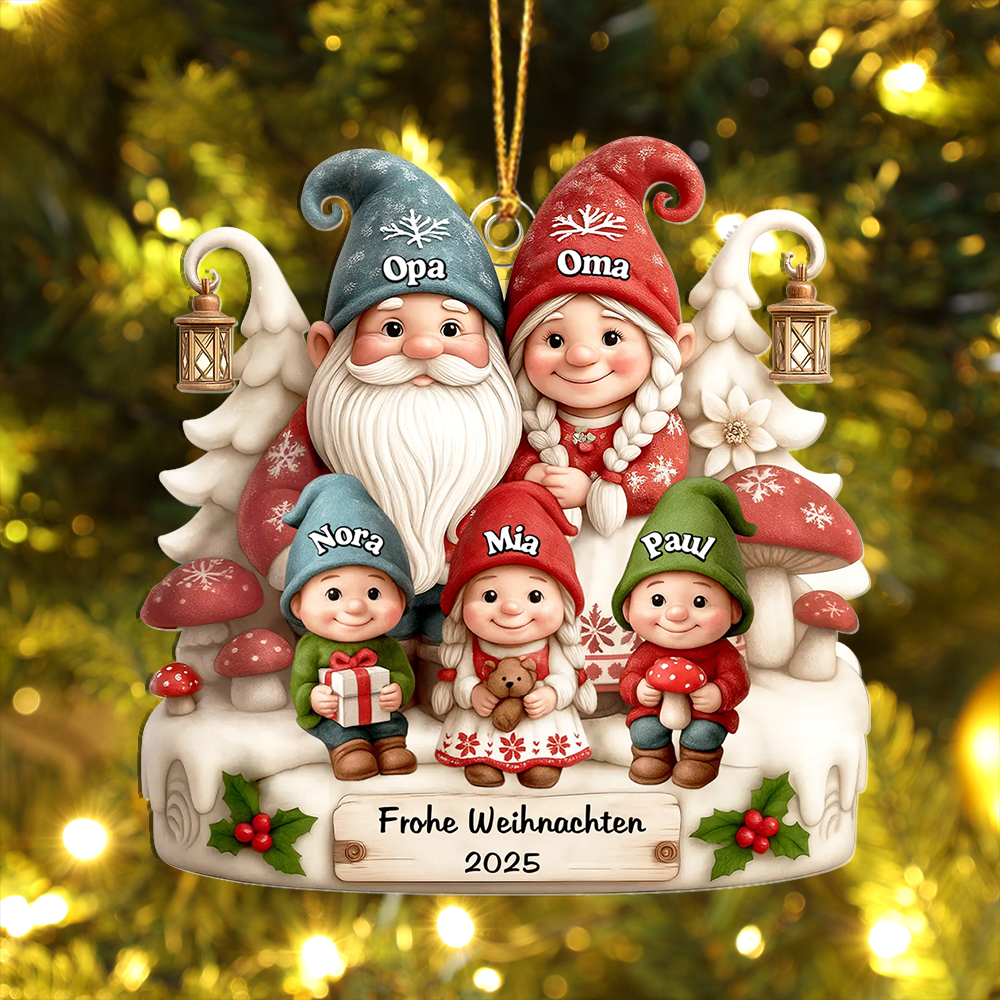 Personalisierter Weihnachtsanhänger mit Wichtelfamilie – Weihnachten 2025