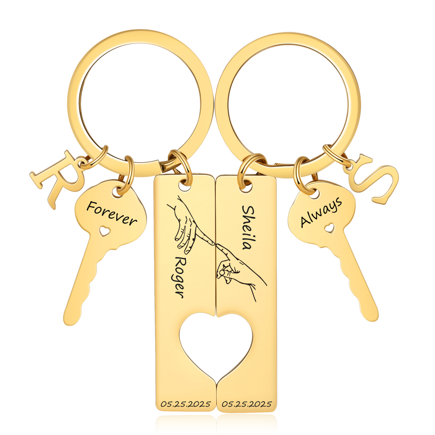 Herz-Ausschnitt Partner-Schlüsselanhänger-Set, personalisiert mit Namen und Buchstaben, Valentinstagsgeschenk