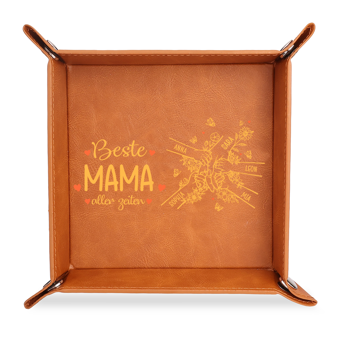 Personalisierte Leder Ablageschale mit 2–7 Namen Beste Mama aller Zeiten Geschenk für Mama