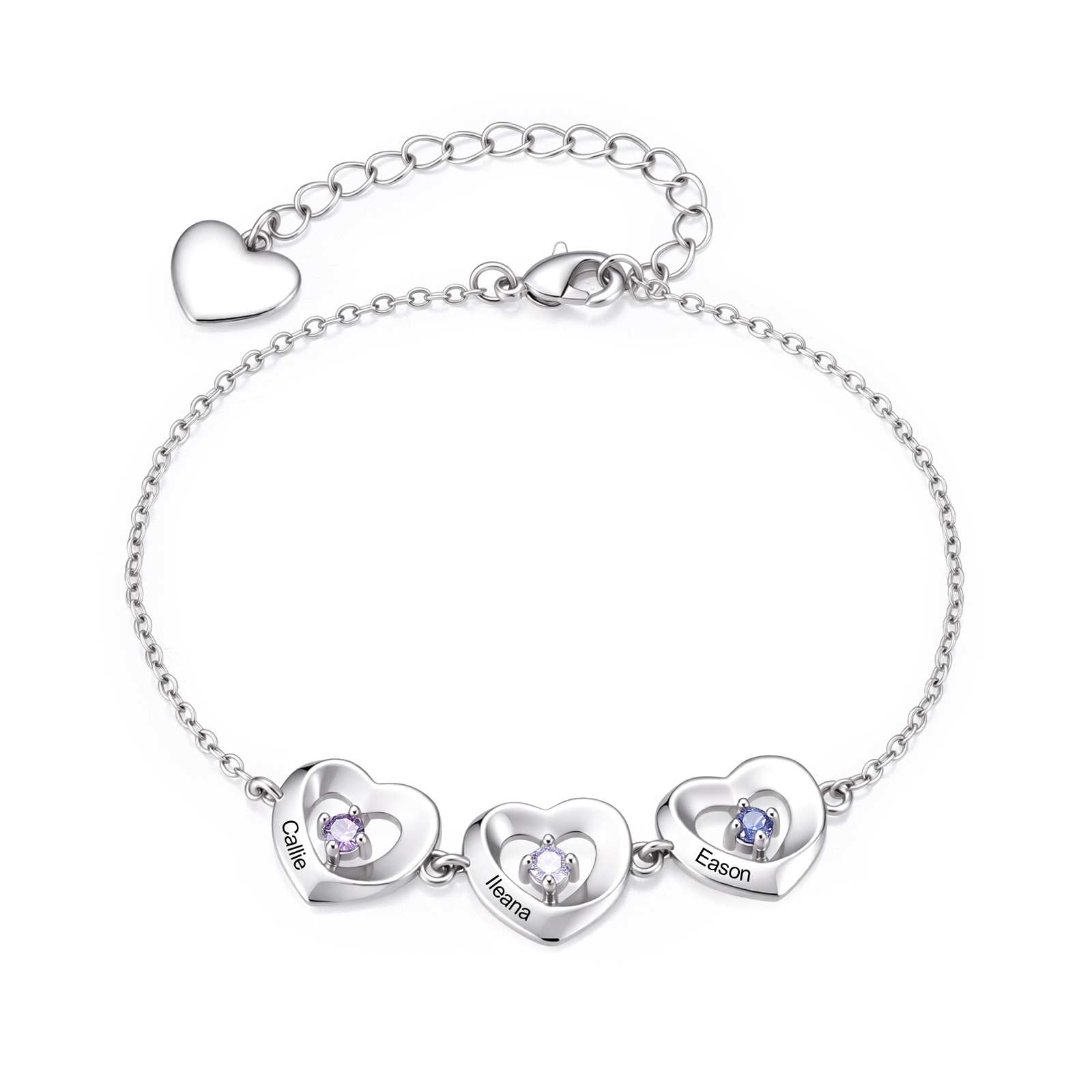 Personalisiertes Armband mit Herz 2 bis 5 Namen und Geburtssteinen Familienschmuck für Mama