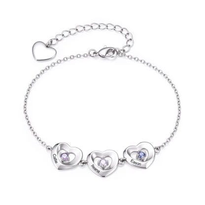 Personalisiertes Armband mit Herz 2 bis 5 Namen und Geburtssteinen Familienschmuck für Mama