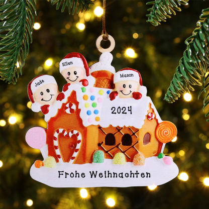 Holz Personalisiertes 3 Namen & Text & Jahr Weihnachtsornament Süßwarenhaus Anhänger mit 3 Kinder
