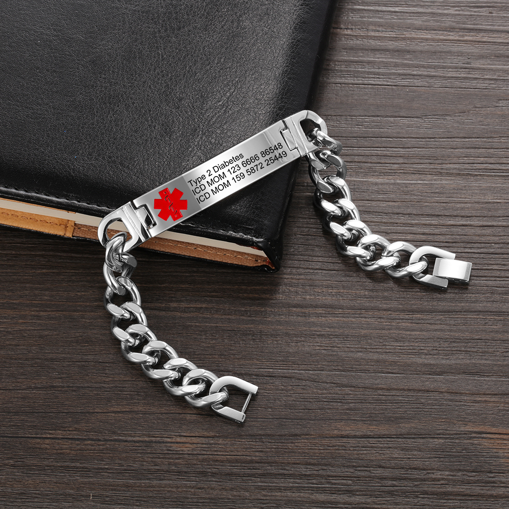 Personalisierte 4 Texte Edelstahl Notfall-Medizin-Armband in Silber/ Schwarz/ Golden Farben