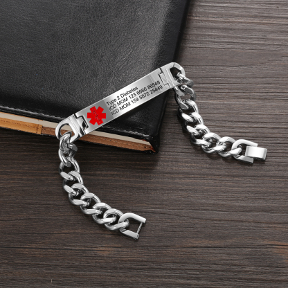 Personalisierte 4 Texte Edelstahl Notfall-Medizin-Armband in Silber/ Schwarz/ Golden Farben