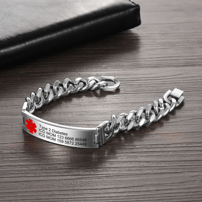 Personalisierte 4 Texte Edelstahl Notfall-Medizin-Armband in Silber/ Schwarz/ Golden Farben
