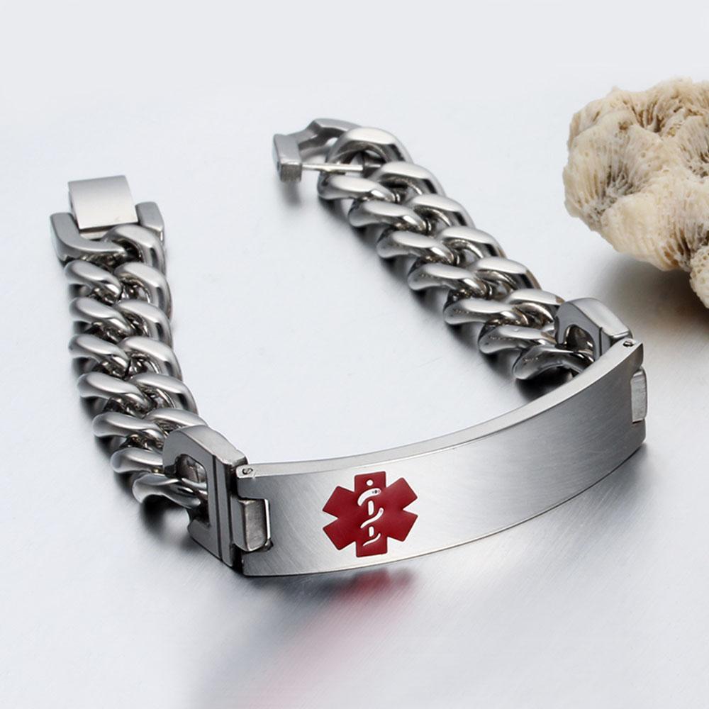 Personalisierte 4 Texte Edelstahl Notfall-Medizin-Armband in Silber/ Schwarz/ Golden Farben