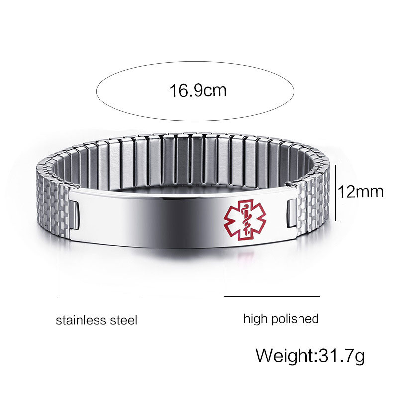 Personalisierte 4 Texte Edelstahl Notfall-Medizin-Armband in 3 Farben