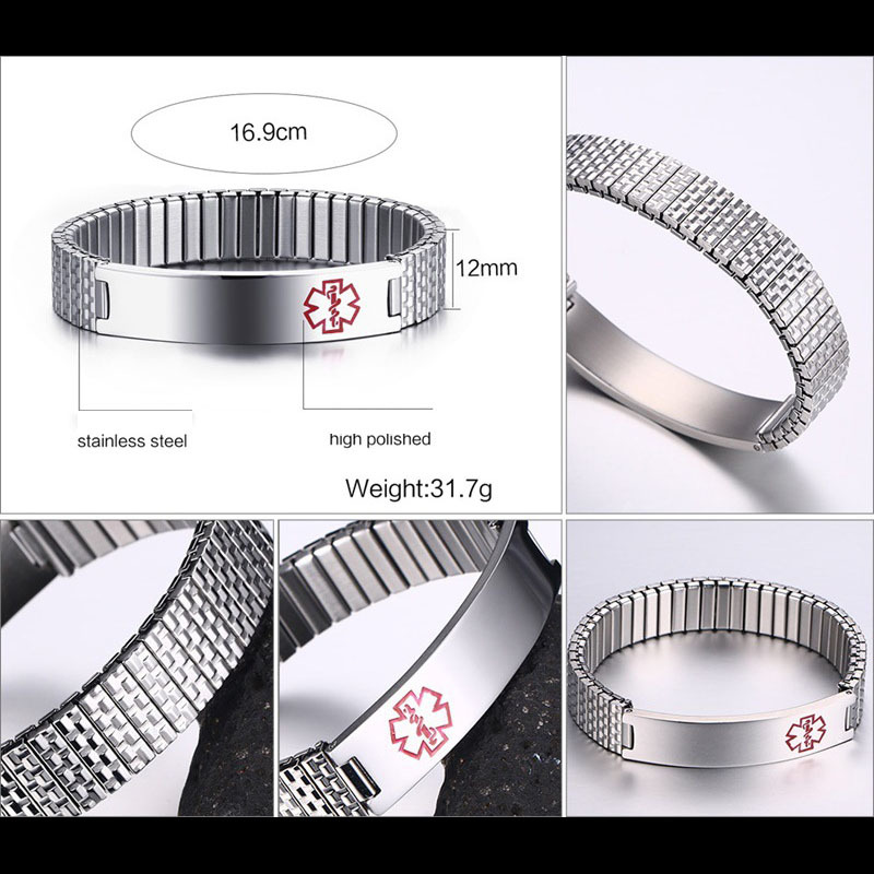 Personalisierte 4 Texte Edelstahl Notfall-Medizin-Armband in 3 Farben