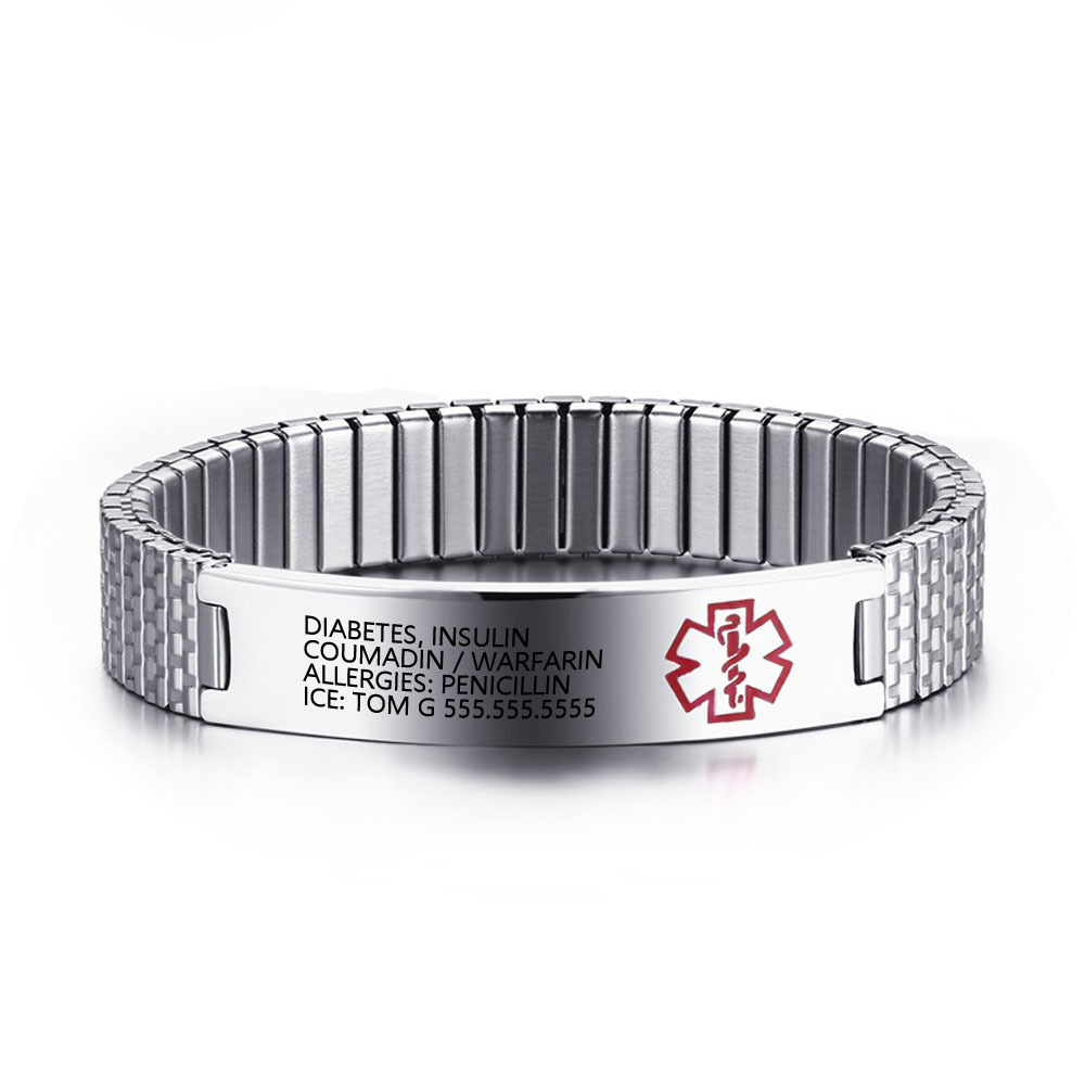 Personalisierte 4 Texte Edelstahl Notfall-Medizin-Armband in 3 Farben