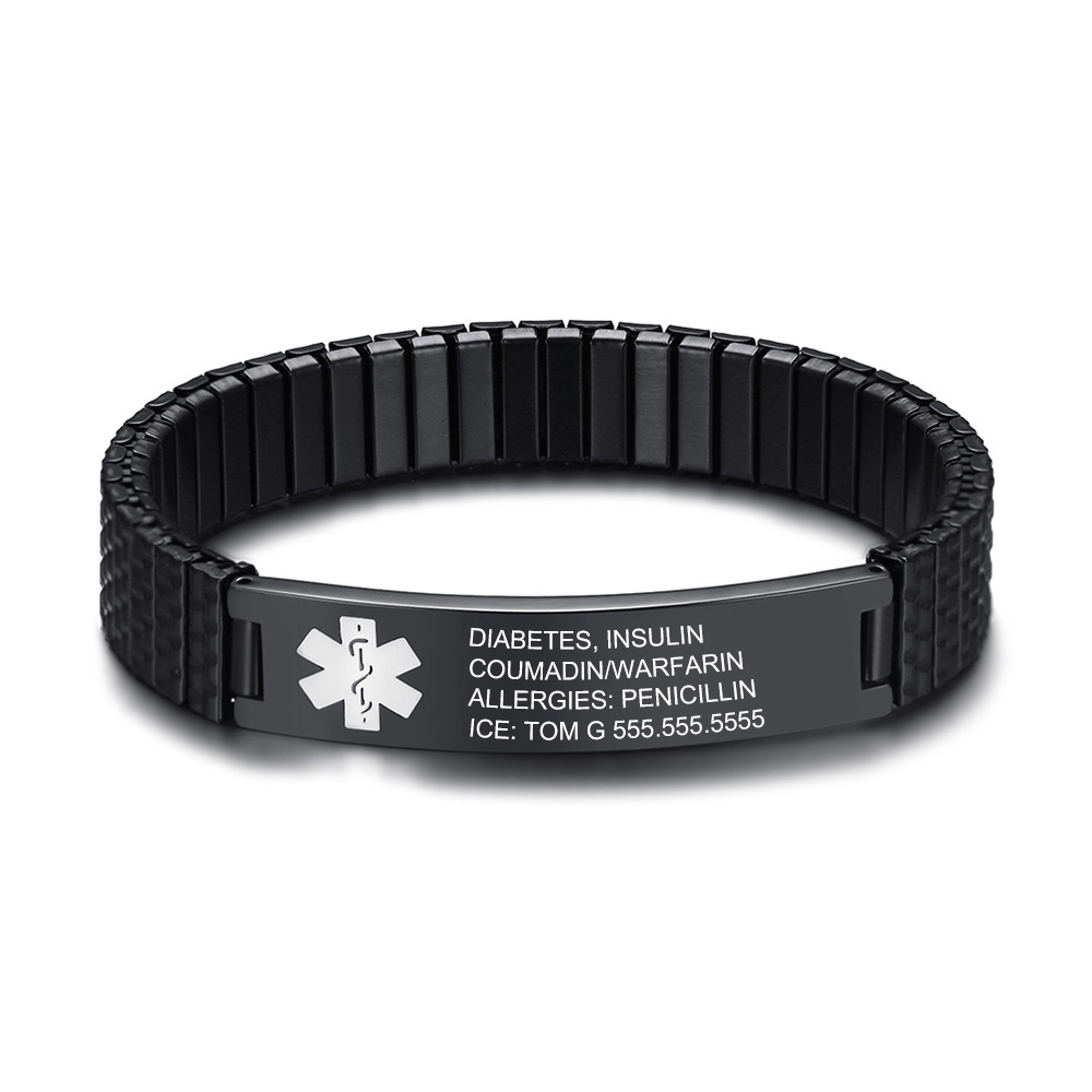Personalisierte 4 Texte Edelstahl Notfall-Medizin-Armband in 3 Farben