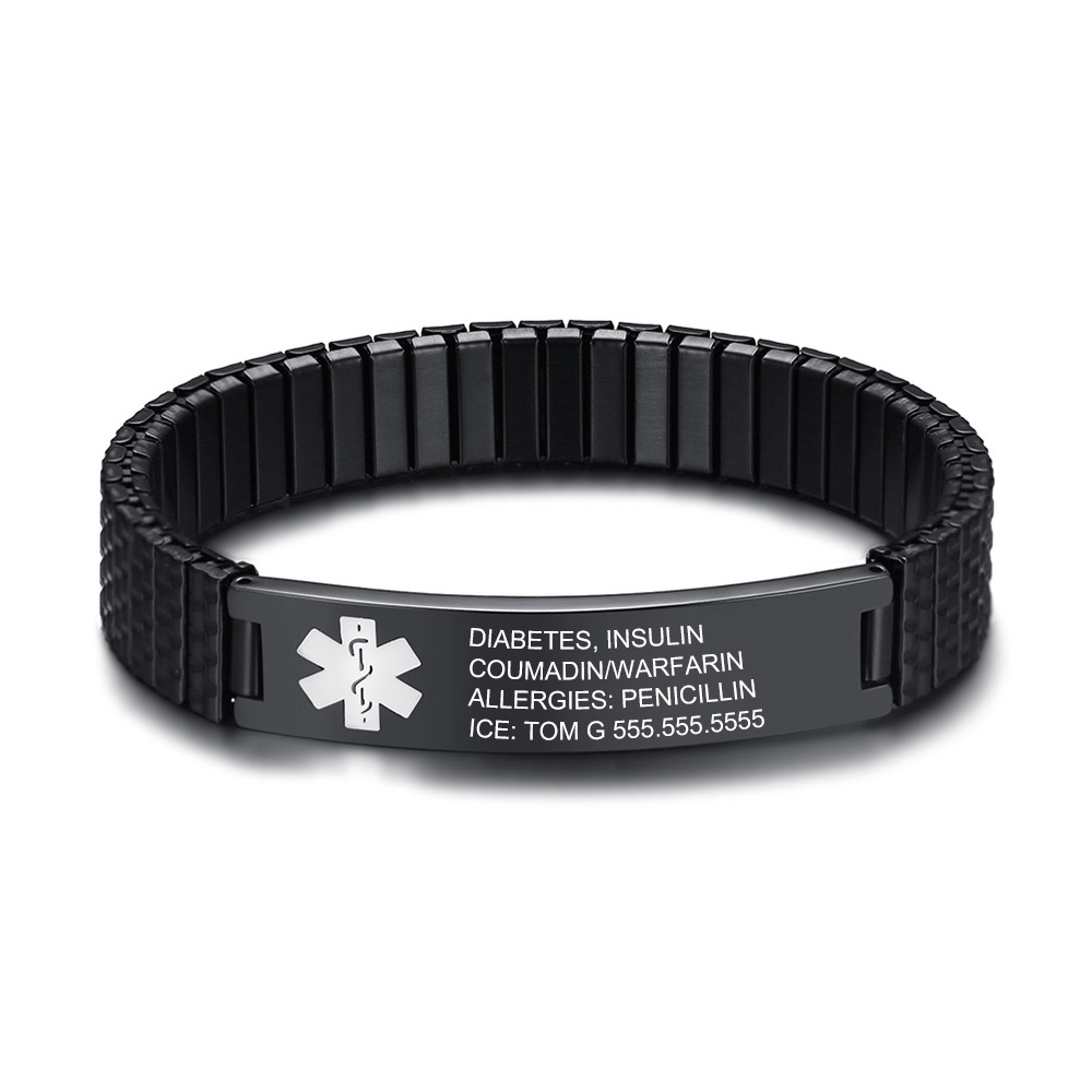 Personalisierte 4 Texte Edelstahl Notfall-Medizin-Armband in 3 Farben