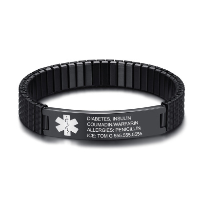Personalisierte 4 Texte Edelstahl Notfall-Medizin-Armband in 3 Farben