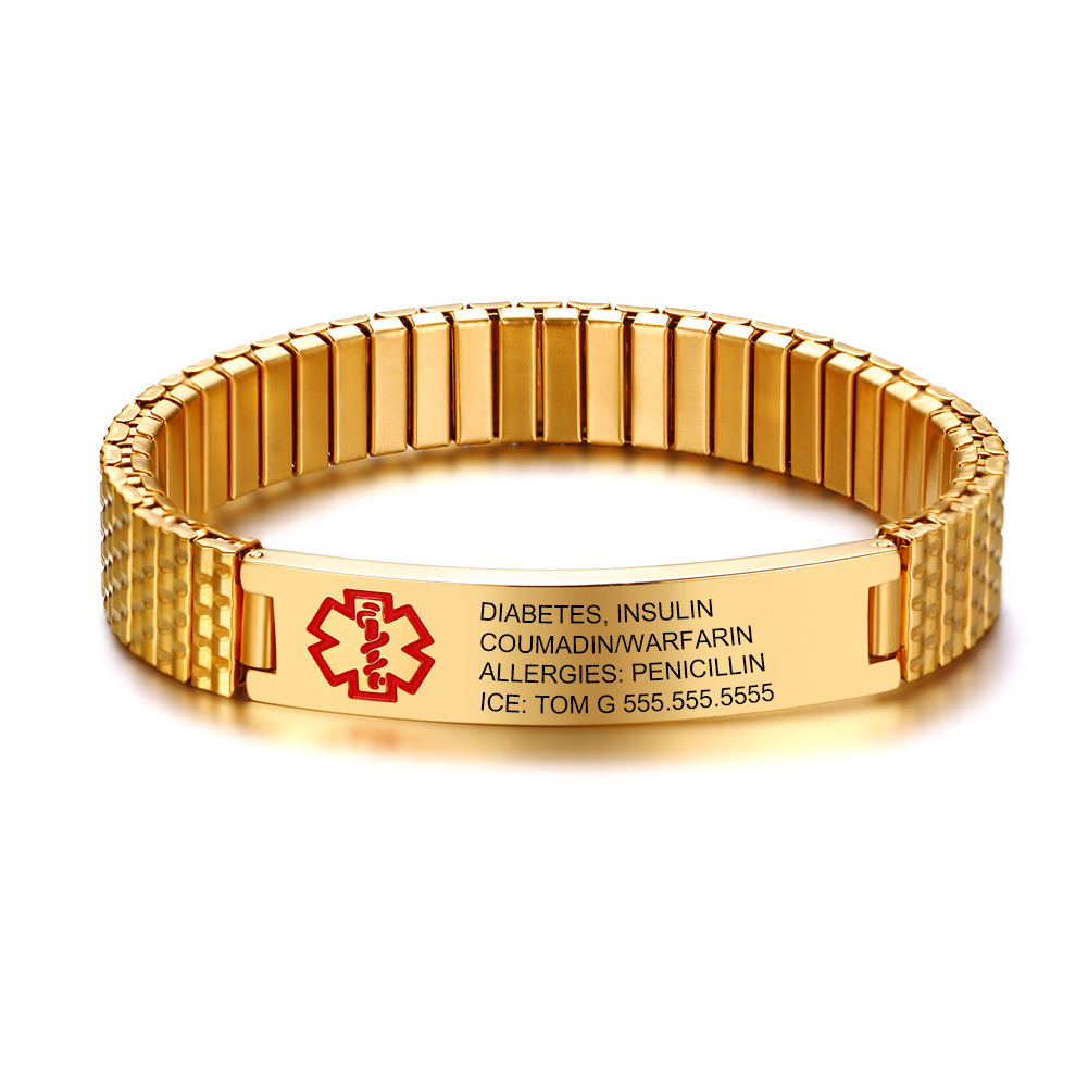 Personalisierte 4 Texte Edelstahl Notfall-Medizin-Armband in 3 Farben