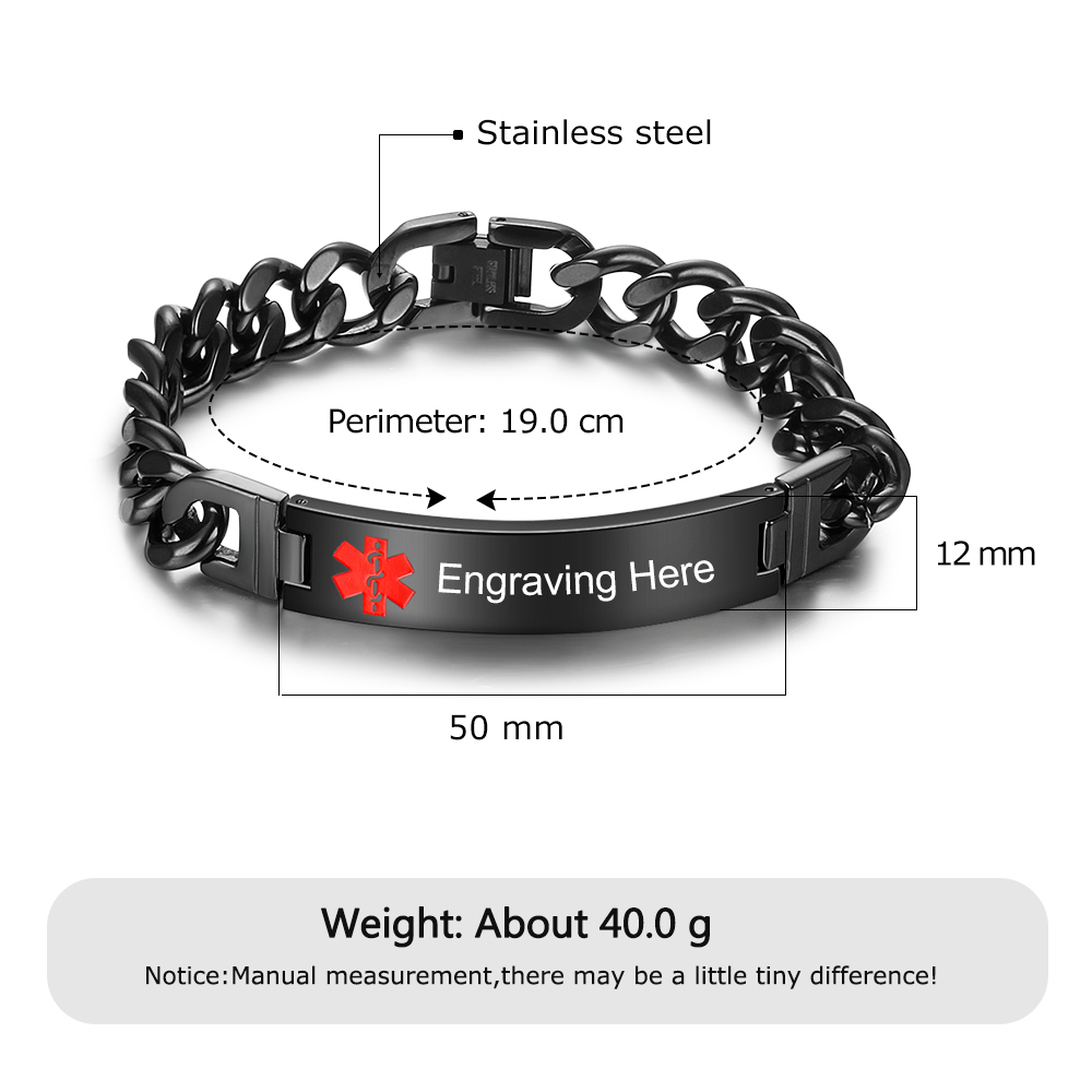 Personalisierte 4 Texte Edelstahl Notfall-Medizin-Armband in Silber/ Schwarz/ Golden Farben
