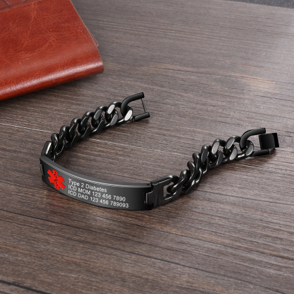 Personalisierte 4 Texte Edelstahl Notfall-Medizin-Armband in Silber/ Schwarz/ Golden Farben