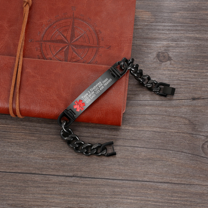 Personalisierte 4 Texte Edelstahl Notfall-Medizin-Armband in Silber/ Schwarz/ Golden Farben