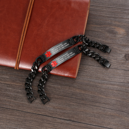 Personalisierte 4 Texte Edelstahl Notfall-Medizin-Armband in Silber/ Schwarz/ Golden Farben