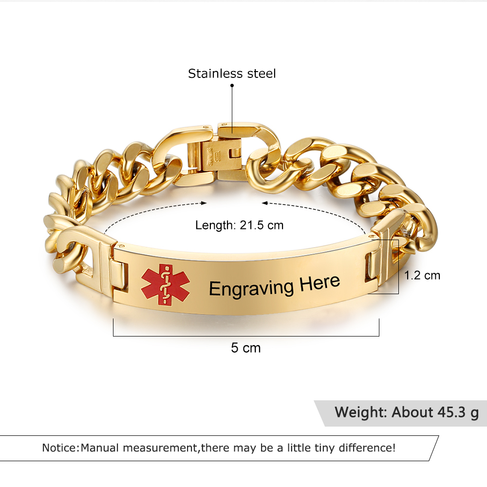 Personalisierte 4 Texte Edelstahl Notfall-Medizin-Armband in Silber/ Schwarz/ Golden Farben