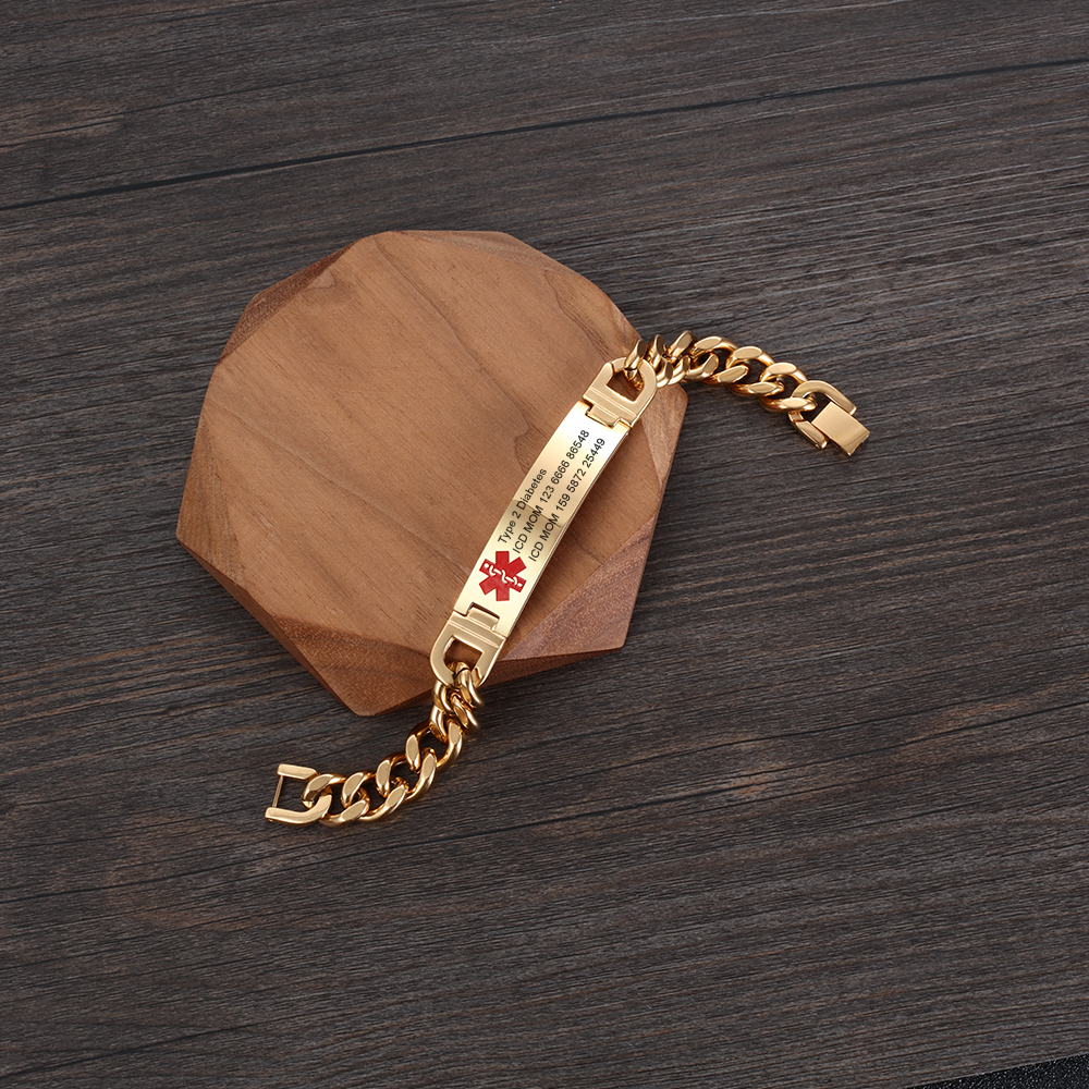 Personalisierte 4 Texte Edelstahl Notfall-Medizin-Armband in Silber/ Schwarz/ Golden Farben