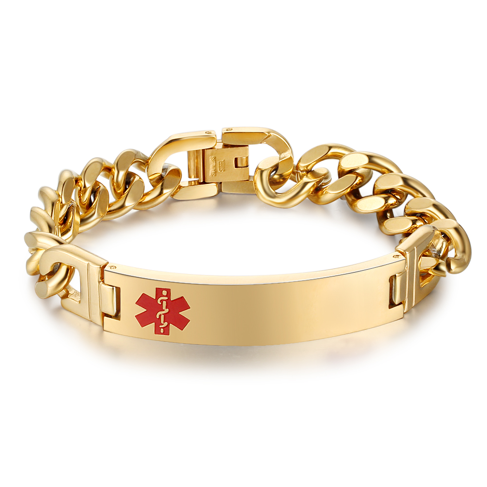 Personalisierte 4 Texte Edelstahl Notfall-Medizin-Armband in Silber/ Schwarz/ Golden Farben